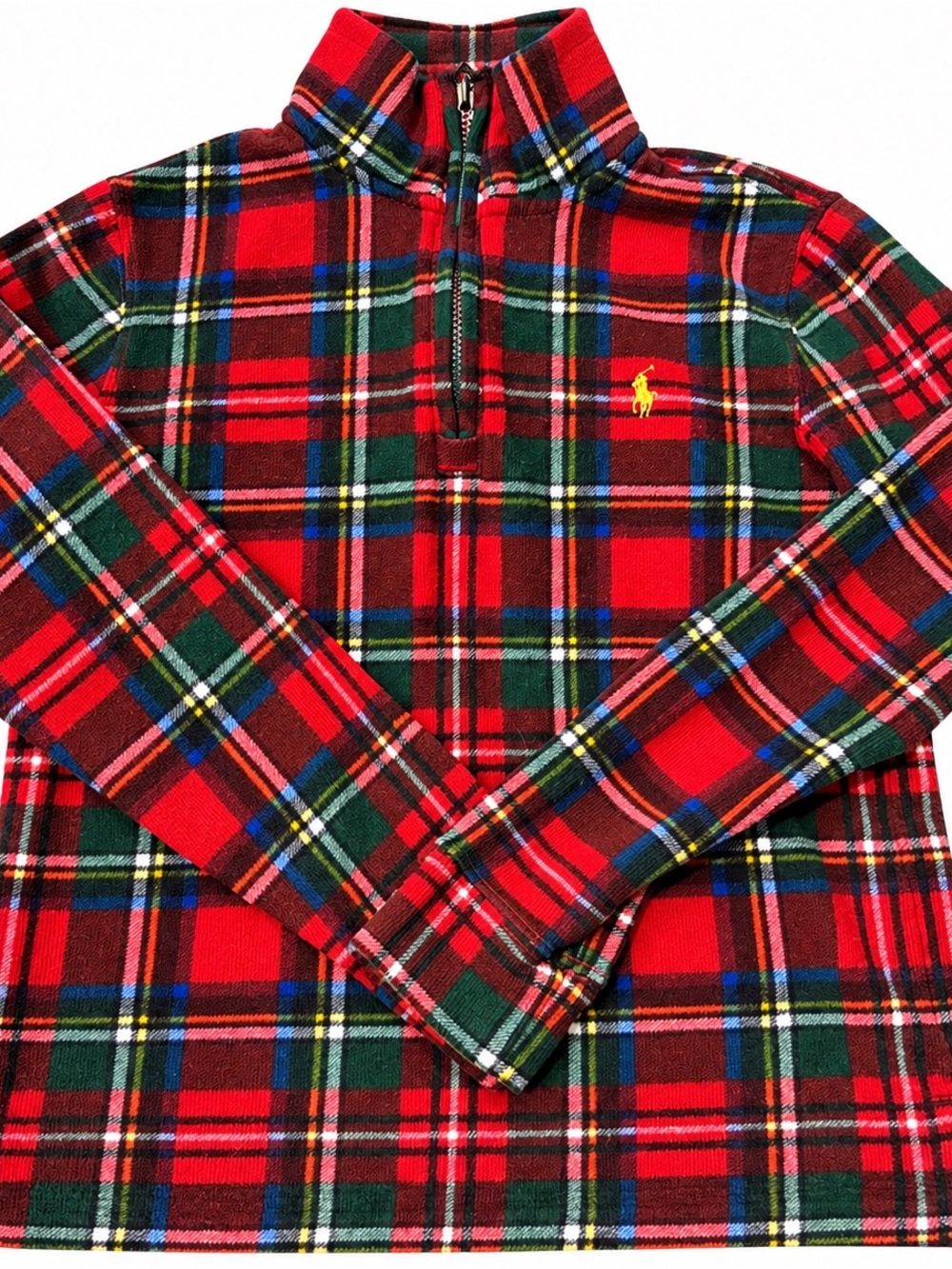 Polo Ralph Lauren Boys 6 Tartan Plaid Quarter Zip Pullover Red Holiday